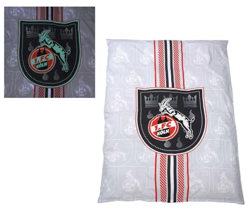 1. FC Köln Wende Bettwäsche - Logo + Stadtwappen - nachtleuchtend 2-teilig 135 x 200 cm - Plus Lesezeichen Wir lieben Fußball