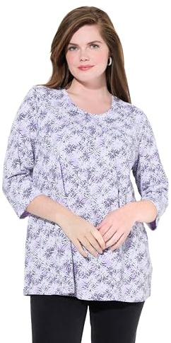 Ulla Popken Damen große Größen Übergrößen Plus Size Shirt, Blüten, A-Linie, Rundhals, 3/4-Arm Lavendel 54+ 835699814-54+