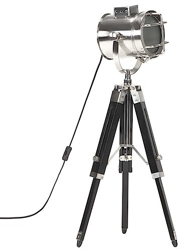 Homgoday Lampadaire à Trépied Noir Bois de manguier Massif 69 cm, Lampe sur Pied, Lampadaire de Chevet pour Salon, Chambre à Coucher, Bureau