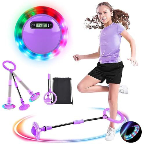 MEISHANG Swing Wheel mit Lichtrad,Swing Wheel mit Zähler,Springring Fußkreisel Kinder,Kinder Blinkender Springring,Faltbarer Blinkender Sprungball,Geschenke für Mädchen 3+ Jahre(Lila/1PCS)