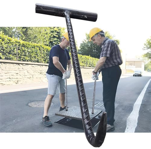 3/8 1/2 Hakenheber für Schachtdeckel aus Stahl, T-Heber für Dachrinne/Kanalisation/Abfluss - 35/45/55/65/75/85/95 cm, Werkzeug zum Entfernen von Abdeckungen im Außenbereich, Zugausrüstung (Farbe: