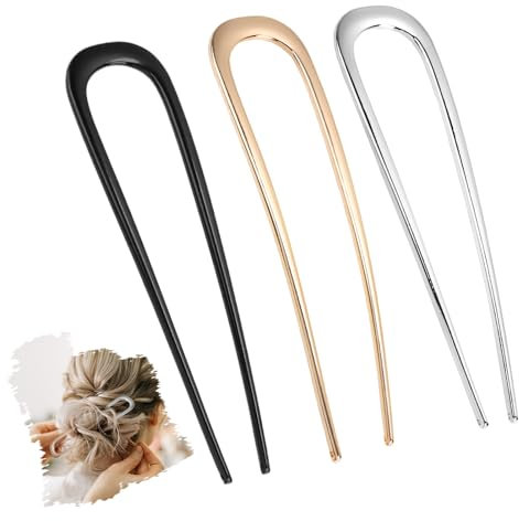 Lot de 3 Épingle à Cheveux Françaises en Métal pour Femmes Filles, 14cm Fourche à Cheveux en Forme de U Grande Épingle à Cheveux Française Épingles Torsadées pour Chignons Épais Toutes les Coiffures