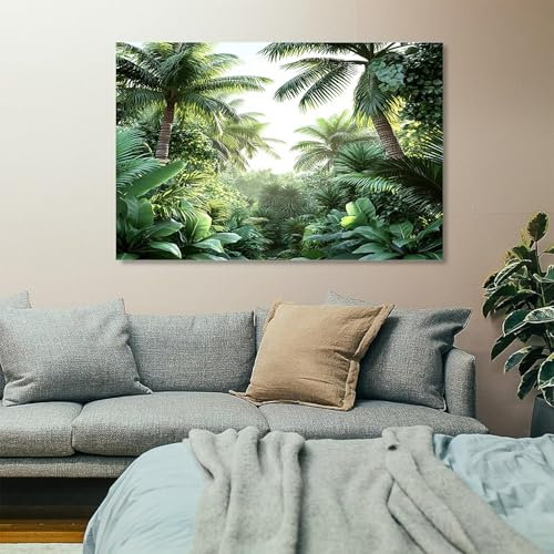 Générique Tableau sur Toile Jungle feuilles vertes palmiers Impression sur Toile, Decoration Murale Salon Moderne, Image sur Toile, Affiche Poster Murale Tableaux 80x160 cm, Sans cadre