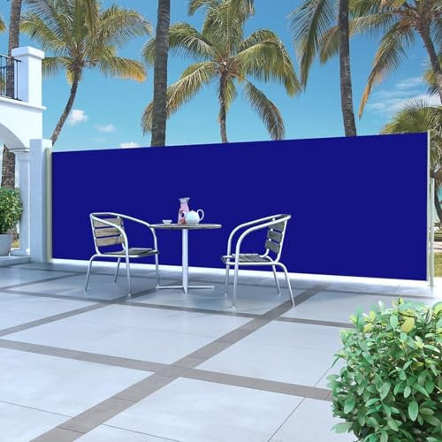 IKAYAA Toldo Lateral Retráctil, Pantalla Enrollable, Protector Solar, Viento, Toldos Exterior Terraza, Privacidad para Jardin, Balcón, Terraza, 160 x 500 cm Azul