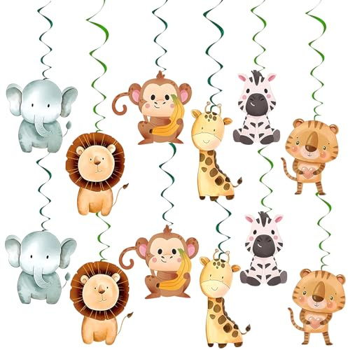 Safari Party Decorations, 24 Pcs Jungle Theme Hanging Swirl Decorations for Kids, Animal Birthday Party Decorations for Kids Birthday, Baby Shower, Jungle Theme Children's Day
