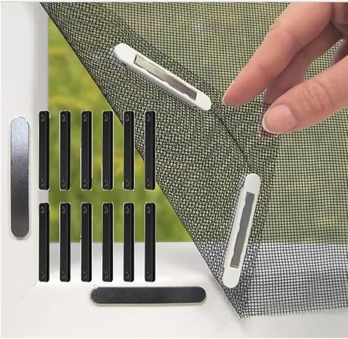 Lote de 12 bandas magnéticas para ventana, tiras magnéticas autoadhesivas, imán para ventana de mosquitero, fijación magnética de mosquitero, imán potente para mosquitera, color negro