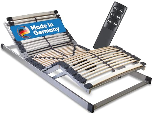 RehaSleep elektrischer Lattenrost Deluxe 100x200 – Schlafen wie auf Wolken durch 44 Birkenholzleisten – 100 Nächte Probeschlafen – Lattenrost elektrisch verstellbar Made in Germany