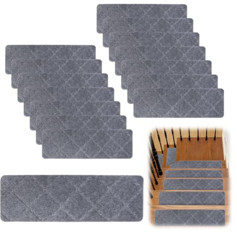 15 Stück Treppenstufen Matten, 55 cm x 19 cm Stufenmatten Selbstklebend, Anti Rutsch Treppenstufen Zuschneidbar Wiederverwendbar für Holzstufen,Treppenteppich für Kinder,Älteste,Haustiere (Hellgrau)