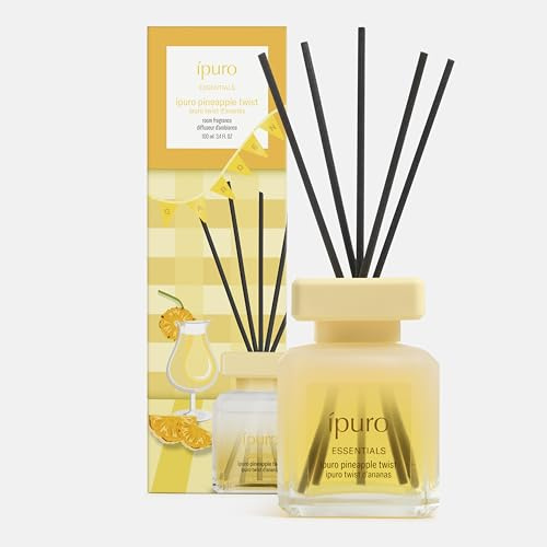 ipuro - Essentials pineapple twist Raumduft 100ml - Exotischer Raumduft mit Ananas, Kokos & Vanille - Tropischer Lufterfrischer mit Rattanstäbchen Sommerduft für Wohnzimmer, Bad & Schlafzimmer