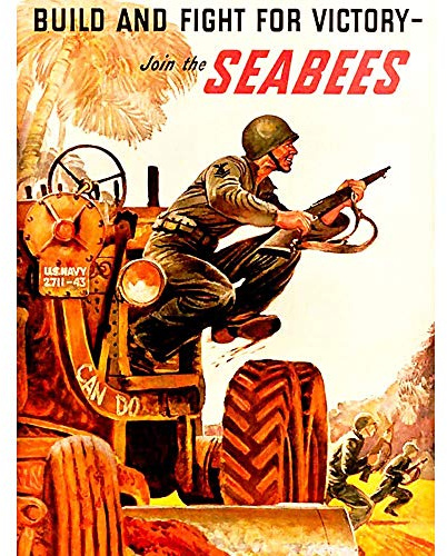 Wee Blue Coo War WWII USA Build Fight Victory Seabees Soldier Gun Tractor Art Print Poster Wall Decor Kunstdruck Poster Wand-Dekor-12X16 Zoll