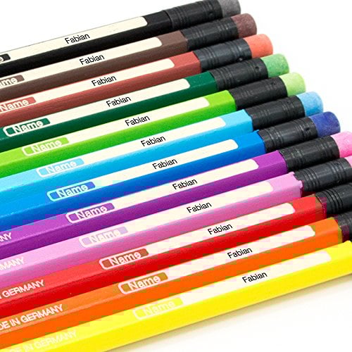 12/24 Buntstifte mit Namen individuell graviert - Radierer - Faber Castell - sechskant