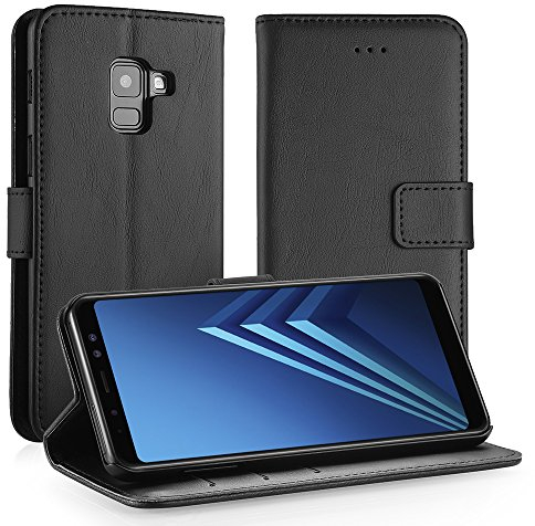 Simpeak Hülle Kompatibel mit Samsung Galaxy A8 2018, Handyhülle Kompatibel für Samsung Galaxy A8 2018 [Kartensteckplätze] [Stand Feature] [Magnetic Closure Snap] - Schwarz