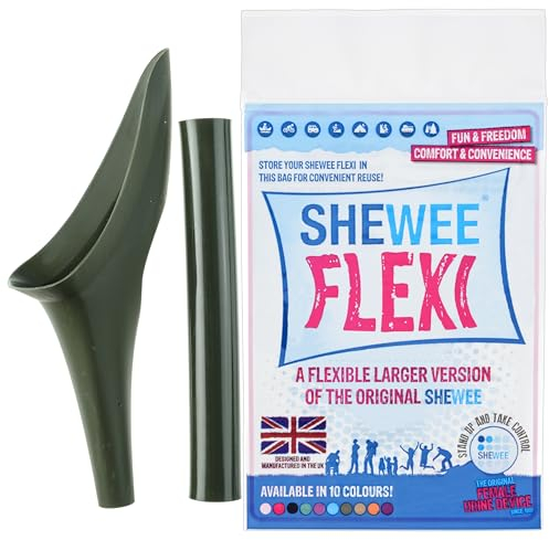SHEWEE Flexi – The Original Female Urinal – Made in the UK – Reusable, Flexible & Portable Urination Device. Festival, Camping, Car, Hiking Essentials for Women. Stand to Pee Funnel – NATO Green