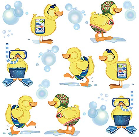 ufengke Little Yellow Ducks Wall Stickers Kids Bathroom Removable Vinyl Wall Art Decals Wall Decor