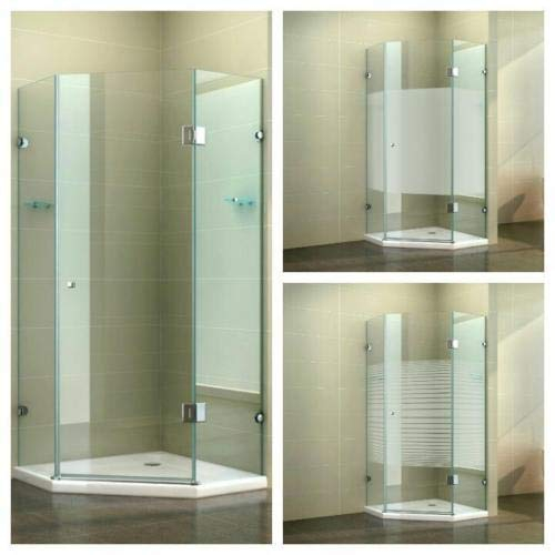Fünfeckdusche Eckdusche Duschkabine Duschabtrennung Eckdusche Fünfeck Glas, Größe:100 x 100 x 190 cm, Dusche_Amazon:Einstieg DIN rechts | Gestreift | mit Duschtasse & Ablauf