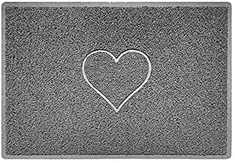 Nicoman Heart Shape Embossed Entrance Door Mat Non Slip Dirt Trapper PVC Spaghetti Mat with Rubber Base, Jet Washable Quick Drying Doormat Indoor or Outdoor - (Large, Grey, 90 x 60cm)