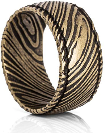 Akitsune Orbis Ring | Damaskus Stahl Ring Frauen Herren Edelstahl Damaszener - Messing - US 9