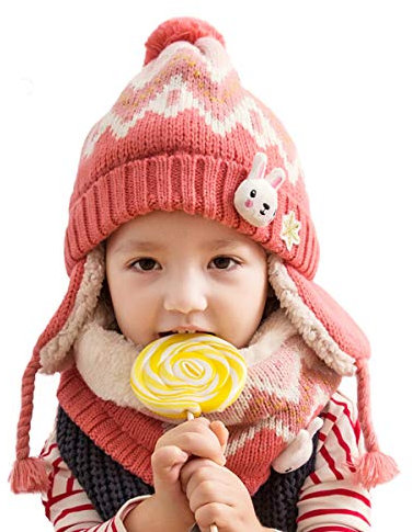 DORRISO Unisex-Bambini Cappello Sciarpe Bambino Autunno Invernale Primavera Carina Caldo Beanie Cappelli Infantili Berretto per 1-7 Anni Bambino Lana Cappello Sciarpe Rosa