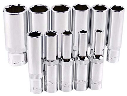 Andifany 11 Pcs 1/4 Pouce Conduire en Profondeur Jeu de Douilles CRV Outils à Main 6 Points Douille Longue Outil de Reparation Hexagonale