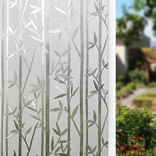 Finnez Bambus-Fensterfolie für Privatsphäre, Milchglasfolie, perfekt für Badezimmer, Wohnzimmer und Büro, 89,9 x 399,8 cm