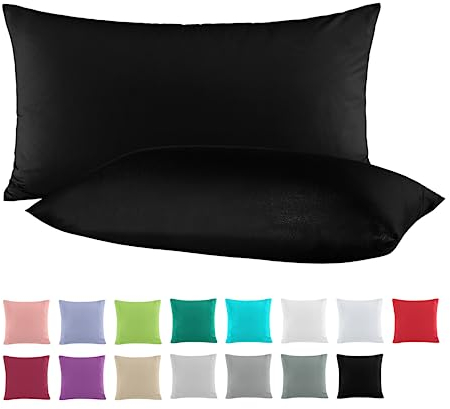 BaSaTex Doppelpack Baumwolle Renforcé Kissenbezug 40x60 cm | Kissenbezüge aus 100% Baumwolle | Kissenhüllen in Schwarz