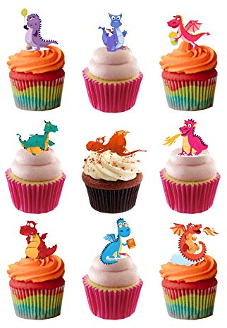 22 Stand Up Cute Dragons Themed Thick Wafer Paper Edible Cake Decorations Toppers