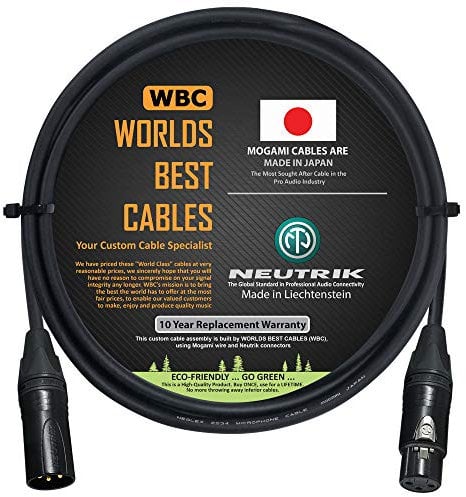 WORLDS BEST CABLES 1.5 Meter – Quad Balanced Microphone Cable CUSTOM MADE using Mogami 2534 wire and Neutrik NC3MXX-B Male & NC3FXX-B Female XLR Plugs.