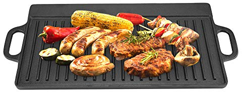 Poêle à griller en fonte antiadhésive Double-sided barbecue iron plate Plaque de cuisson en fonte Poêles Grill Rectangulaire avec Deux Poignées Plat de cuisson Ustensiles de cuisson