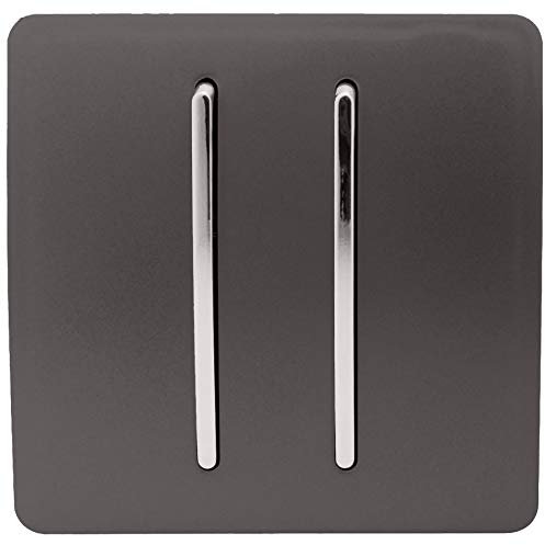 Trendi 2 Gang 2 Way 240V Screwless Raised Front Plate Plastic Artistic Modern Glossy 10 Amp Chrome Rocker Single Electrical Wall Light Switch Dark Mocha Brown - ART-SS4DB