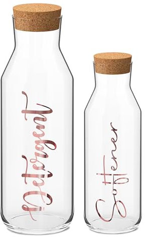 Print Maniacs CORKED GLASS JAR 500ml or 1 Litre Storage Bottle Reuseable Jar Laundry Mrs Hinch Storage Jar (Rose Gold, 1 x Litre x 1 x 500ml)