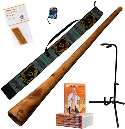 Australian Treasures - Didgeridoo Mahagoni PRO Series 147cm inklusive Ikat-Tasche, DVD, Bienenwachs, Mundstückabdeckung, Didgeridoo-Ständer