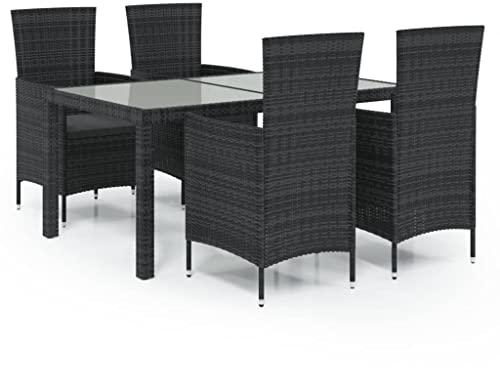 vidaXL Gartenmöbel 5-TLG. mit Auflagen Gartengarnitur Sitzgruppe Gartenset Sitzgarnitur Gartentisch Esstisch Tisch Stühle Poly Rattan Schwarz
