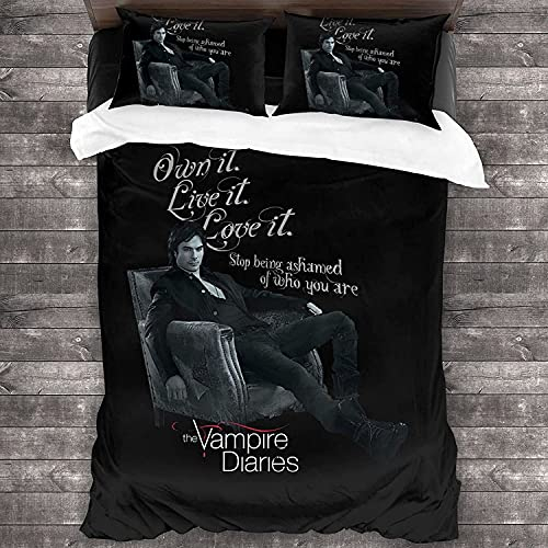ANSSON The Vampire Diaries Bettwäsche-Sets,Damon Salvatore Kinder Bettbezüg und 2 Kissenbezug,Schlafzimmer dekorative Bettwäsche Hypoallergen (Single 135x200, Damon3)