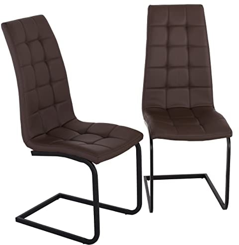 Raburg 2er Set Esszimmerstuhl Leonardo in Cioccolato-BRAUN, Gestell in SEIDEN-SCHWARZ - gepolstertes, gestepptes Freischwinger-Set aus Soft-Kunstleder, Leichter Flex, edles Design, bis 120 kg