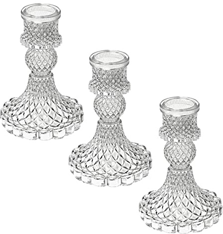 Flow fire Crystal Taper Glass Candle Holders,3 Pcs Decorative Candle Stick Holders for Pillar Candles for Formal Events, Wedding, Holiday, Table Centerpiece