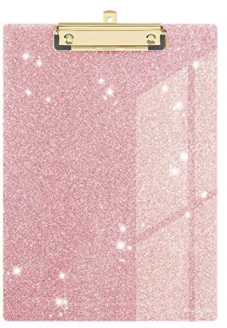 Glitzer-Acryl-Klemmbrett, dekorativ, Standard, A4, Buchstabengröße, 31,8 x 22,9 cm, modische glitzernde Clipboards mit gestaltetem niedrigem Profil, Goldclip für Klassenzimmer und Büro – Roségold