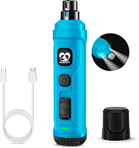 Casfuy Dog Nail Grinder with 2 LED Light - New Version 2-Speed Powerful Electric Pet Nail Trimmer Professional Quiet Painless Paws Grooming & Smoothing for Small Medium Large Dogs and Cats