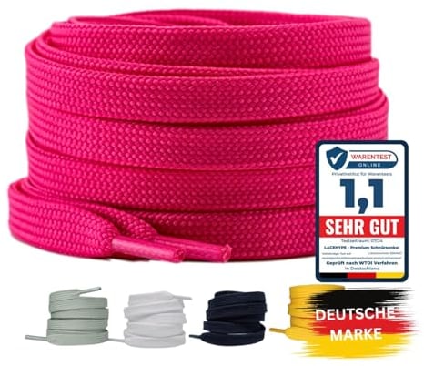 LaceHype LC1 Lot de 2 paires de lacets plats de qualité supérieure - Largeur : 10 mm - Lacets de rechange en polyester - Pour baskets, chaussures de sport et chaussures de course, rose fluo, 120 cm