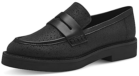 MARCO TOZZI Damen Loafer ohne Absatz aus Kunstleder Klassisch, Schwarz (Black Glitter), 37