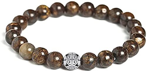 MetJakt Natürliche 8 mm Edelsteine Heilung Crystal Stretch Perlen Armband Armreif mit 925 Sterling Silber Double Happiness Anhänger (Die Bronzen)