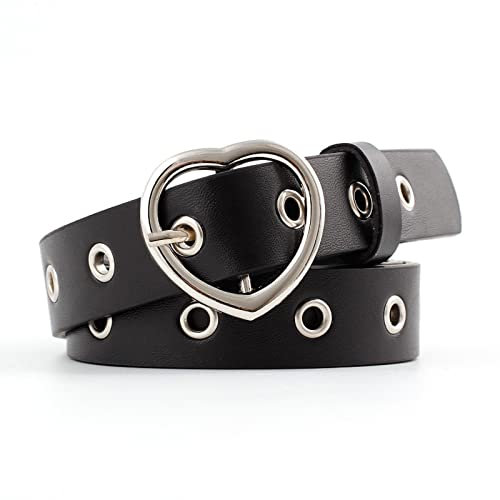 eYLun Grommet Leather Belt Punk Rock Studded Belt Goth Jeans Belt for Women Men, Black, One Size