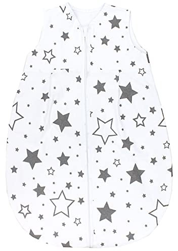 TupTam Baby Sommer Schlafsack 0.5 TOG aus OEKO-TEX zertifizierten Materialien, Farbe: Sterne Grau/Weiß, Größe: 104-110