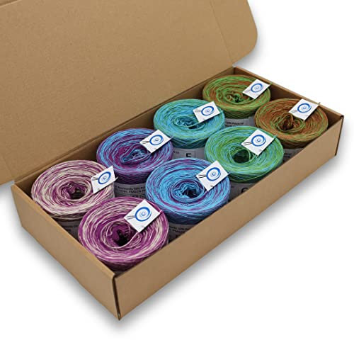 Farbverlaufsgarn, Wunderkiste 3-fädig 2.000m, (8 X 250m) 400g, BOBBEL Farbverlaufsgarn zum Stricken und Häkeln, Garn, Wolle, Yarn for knitting and crocheting (WU0090)