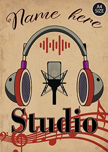 ELITEPRINT Personalised CUSTOM MUSIC STUDIO Sign Vintage style Music Decor Metal Plaque - Wall Art Decorations (A4 (29.7cm x 21cm))
