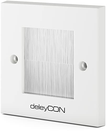 deleyCON Prise Murale Multimédia Boîtier de Raccordement Plaque Murale pour Câble Multimédia Ouverture à Brosses Élégante PC TV Moniteur Vidéoprojecteur Console de Jeu Home Cinéma