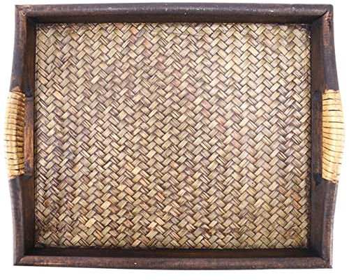 Handmade Rattan Bamboo Bed Tray for Eating - Multi-Functional Wooden Serving Tray with Handle for Tea/Oil, Dessert/Coffee/Fruits Plate