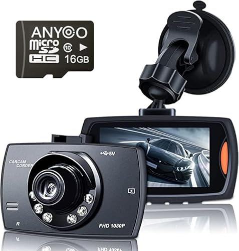 Anyoo Dash Cam,1080P Full HD Dash Camera for Cars Front with 2.5-Inch LCD Screen, 170 Degree Wide Angle, Capture Clear Images Day and Night with 16G TF Card