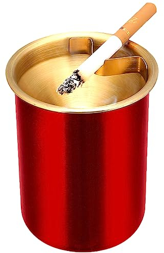 MENFENG Stainless steel Ashtray，Windproof, Cigarette Ashtray for Indoor or Outdoor Use，Outdoor ashtrays for patio，Ash Holder for Smokers,Desktop Smoking Ash Tray for Home Office Decoration (Red)