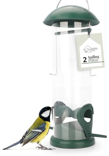 wildlife home Mangime per uccelli, 20 cm, con 2 punti di avvicinamento, mangiatoia per uccelli, da appendere, colonna di mangime, grani di uccelli selvatici, silo