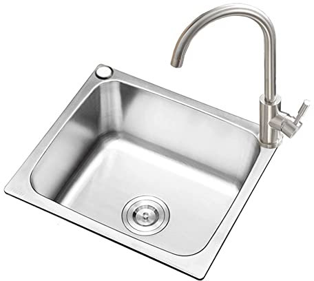 Acier Inoxydable brossé 304, Petit évier Simple, lavabo Monobloc pour Lave-Vaisselle, évier sous Plan, Facile à Nettoyer, Plus Confortable (Couleur : Argent, Taille : 52 x 38 x 16 cm)